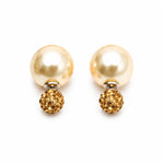 El Regalo's Double Sided 2 Ways Disco Ball Pearl Stud Earrings for Women | Reversible Front Back Ball Earrings | Crystal Rhinestone Back | Fashion Jewelry for Girls (Champagne Gold Pearl)