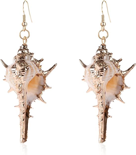 El Regalo Womens 1 Pair Golden Electroplated Shell Earrings (Style-5)