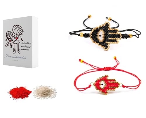 El Regalo Fancy Evil Eye Rakhi Set for Brother & Sister-in-Law | Japanese Miyuki Seed Beads Lucky Rakhis for Bhaiya & Bhabhi | Handmade 100% Authentic Japanese Miyuki Seed Beads