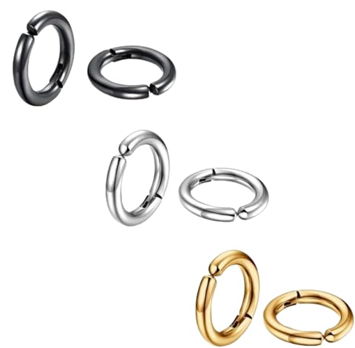 El Regalo 3Pairs Clip on Non-Piercing Unisex Hoop Earring-Surgical Stainless Steel, Anti-Tarnish, Waterproof Fake Earrings for Girls/Boys/Men/Women (12mm)