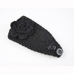 El Regalo's 1PC Winter Crochet Knitted Headwrap Headband with 3D flower & Button for Girls & Women- Ear Warmer Hair Muffs Band | Winter Designer Headbands for Teens & Women (Black)