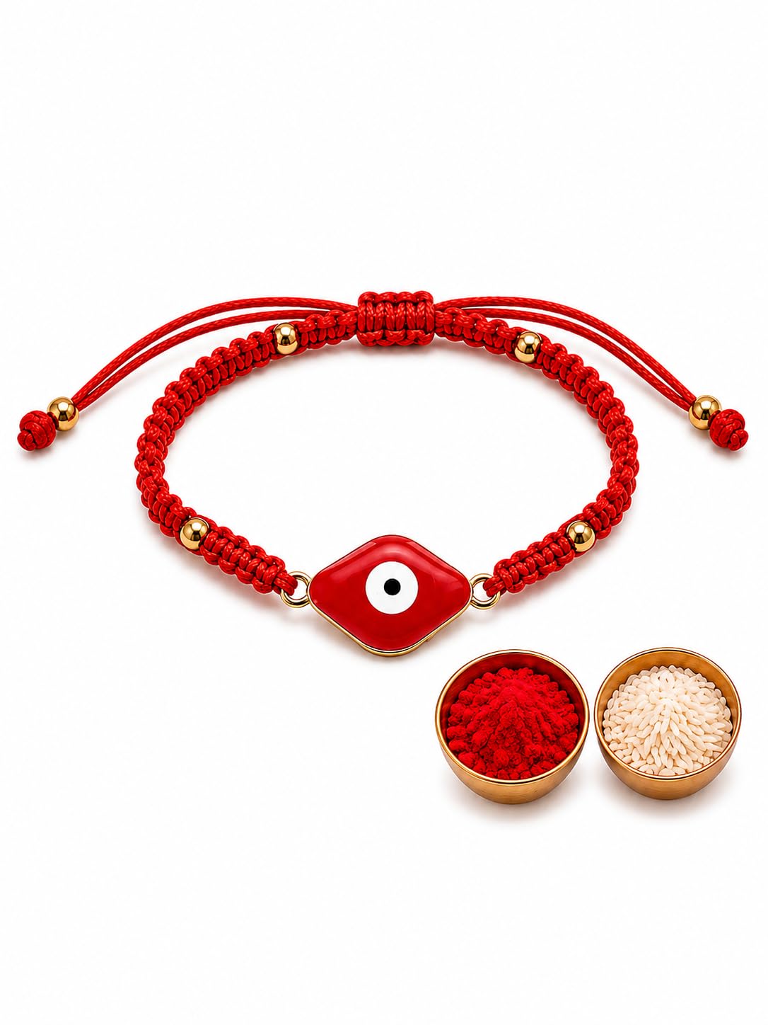 El Regalo Evil Eye Bracelet Rakhi for Brother with Roli Chawal in Gift Box (Red -A)