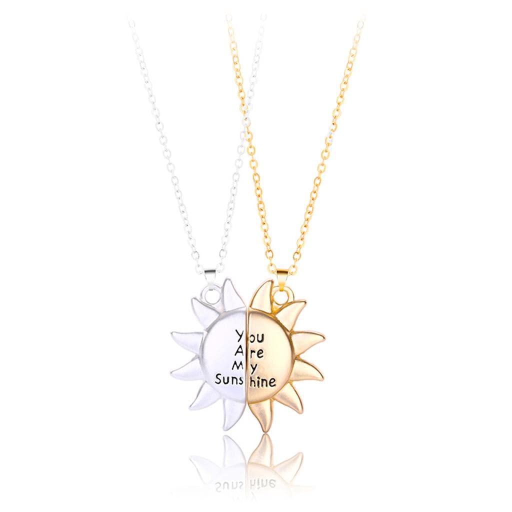 El Regalo 2Pcs/Set You are My Sunshine Yin Yang Magnet Couples Necklace: Sun Pendant Necklaces for best Friend, Besties, Couple, Boyfriend, Girlfriend | Valentines Day Gift (Golden & Silver)