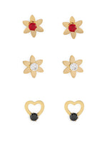 El Regalo 3 Pairs Cute Stainless Steel CZ Stud Earrings Combo for Kids/Girls/Teens/Women - Stars, Heart, Flower, Butterfly, Disco Ball, Stones - Hypoallergenic Flatback Earrings (Option-4)