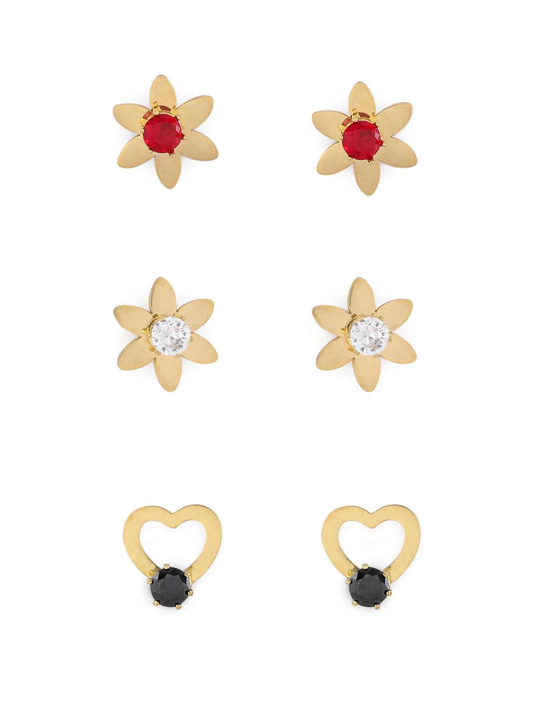 El Regalo 3 Pairs Cute Stainless Steel CZ Stud Earrings Combo for Kids/Girls/Teens/Women - Stars, Heart, Flower, Butterfly, Disco Ball, Stones - Hypoallergenic Flatback Earrings (Option-4)