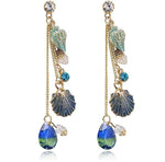 El Regalo Ocean Blue Tassel Shell Dangle Earrings - Chandelier Sparkly Bohemia Shine Rhinestone Scallop Beach Earrings for Women Girls