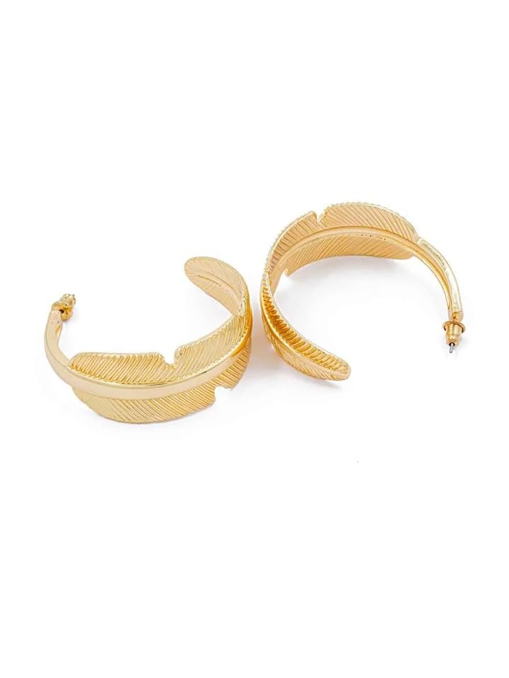 El Regalo Elegant Curved Leaf Gold Hoop Earrings- Minimalism Half Circle Feather Earrings for Girls & Women