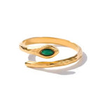 El Regalo Luxury Stainless Steel Snake Finger Ring- Waterproof Adjustable Snake Rings for girls & Women (Green Eye)