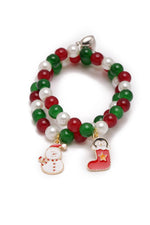 El Regalo 2PCs Christmas Bracelet Set Santa Claus Snowflake Christmas Tree Beaded Stretch Bracelet for Women Girls Stocking Stuffers Holiday Party Favors (Style-2)