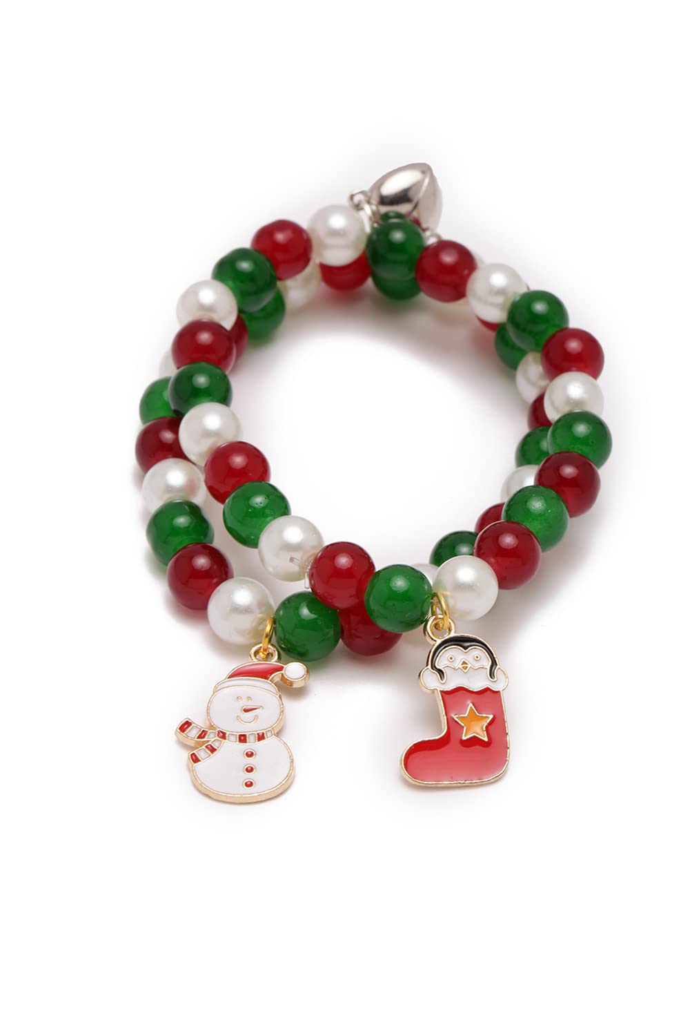 El Regalo 2PCs Christmas Bracelet Set Santa Claus Snowflake Christmas Tree Beaded Stretch Bracelet for Women Girls Stocking Stuffers Holiday Party Favors (Style-2)