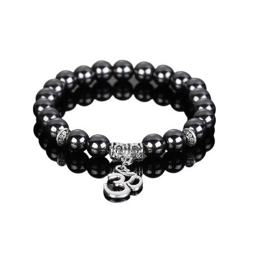 El Regalo OM OM OM Charm Healing Yoga 8mm Beads Stretchable Bracelets for Men/Women | OM Yoga Spiritual Jewelry (Grey)