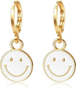 El Regalo Smiley Face Small Huggie Hoop Trendy Emoji Earrings- Preppy Cute Happy Face Dangle Drop Cartilage Colorful Hypoallergenic Earrings Gifts for Teen Girls Women (White)