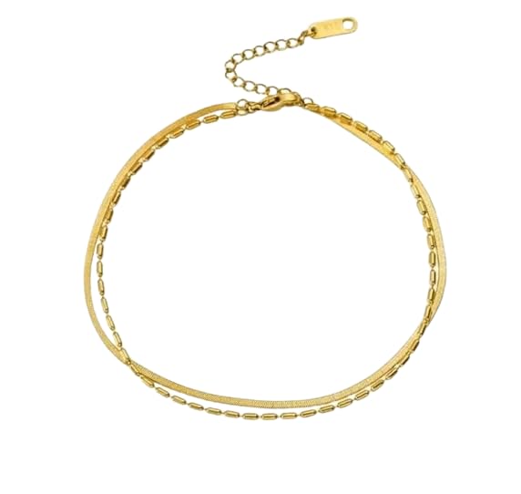 El Regalo Stainless Steel Double Layers 1 Leg Anklet - 1PC Anti-Tarnish, Waterproof Anklets for Girls & Women (Style-3)