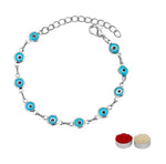El Regalo Evil Eye Rakhi for Brother/Bhai with Roli Chawal, Rakhi Message Card in Rakhi Gift Box (Silver Blue)