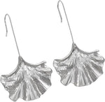 El Regalo Big & Bold Ginkgo Leaf Drop Dangle Earrings - Fashionable Fall Maple Leaf Boho Earrings for Women & Girls, Classy Statement Jewelry (Silver)