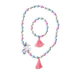 El Regalo Kids/Toddlers/Girls Wooden Beads Handmade Necklace & Bracelet Jewelry Sets (1 Necklace & 1 Bracelet): Kids Princess Jewelry Set (Unicorn Teasel Jewelry Set)