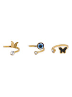 El Regalo 3PCs Waterproof Stainless Steel Rings Combo Set- Anti Tarnish Evil Eye & Butterfly Rings for Girls & Women (Non- Adjustable) (17)