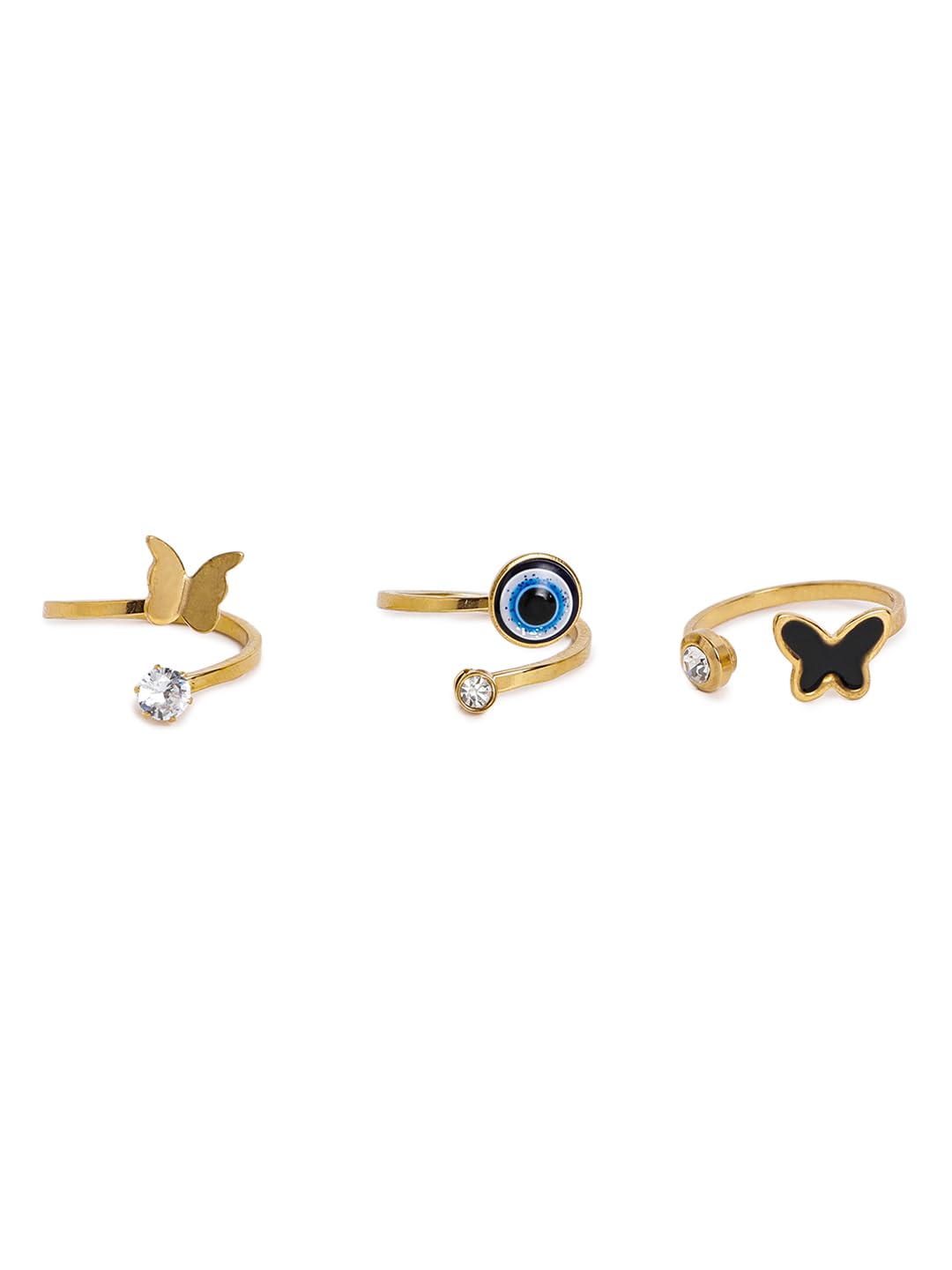 El Regalo 3PCs Waterproof Stainless Steel Rings Combo Set- Anti Tarnish Evil Eye & Butterfly Rings for Girls & Women (Non- Adjustable) (17)