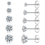 El Regalo 5 Pairs Unisex Stud Earrings Set, Hypoallergenic Cubic Zirconia 316L Earrings Stainless Steel CZ Earrings 3-8mm for Girls/Boys/Men & Women