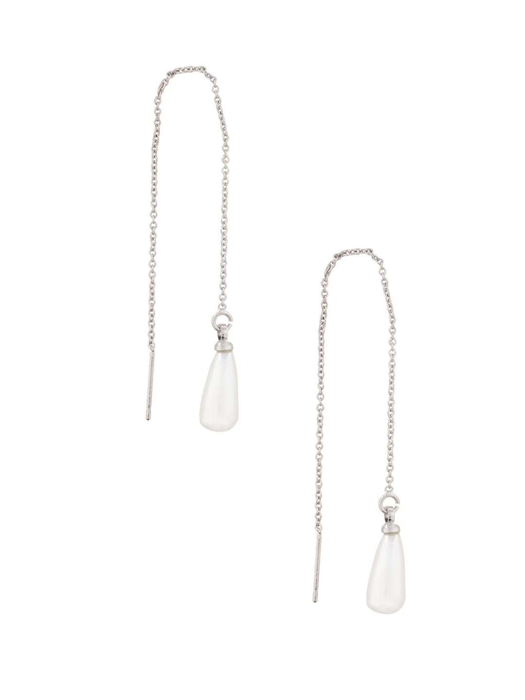 El Regalo 1 Pair Long Needle- Threader Earrings- Trendy, Contemporary, Fashionable Sui Dhaaga Earrings with Pearl-Shell, Butterfly, Pearl Drops, Heart, Mermaid Charms (Silver Drop Pearl Threader)