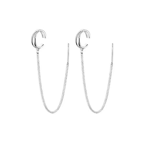 El Regalo Cubic Zirconia Cuff Chain Earrings for Women - Threader Earrings - Criss Cross & Braided Ear Cuff with Long Link Chain - Non-Piercing Cartilage Clip-on Jewelry Gift (Style-3)