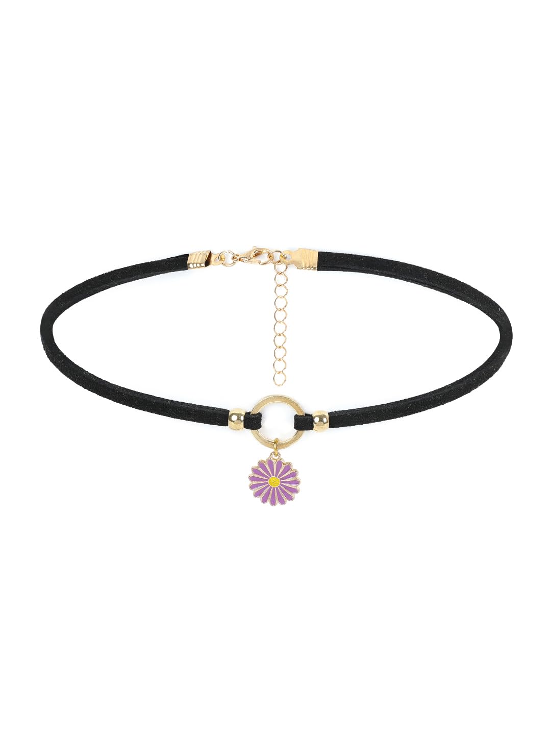 El Regalo 1PC Cute & Fancy Black Faux Choker Collar Necklace with Charms for Girls & Women (Purple Daisy Flower Choker)