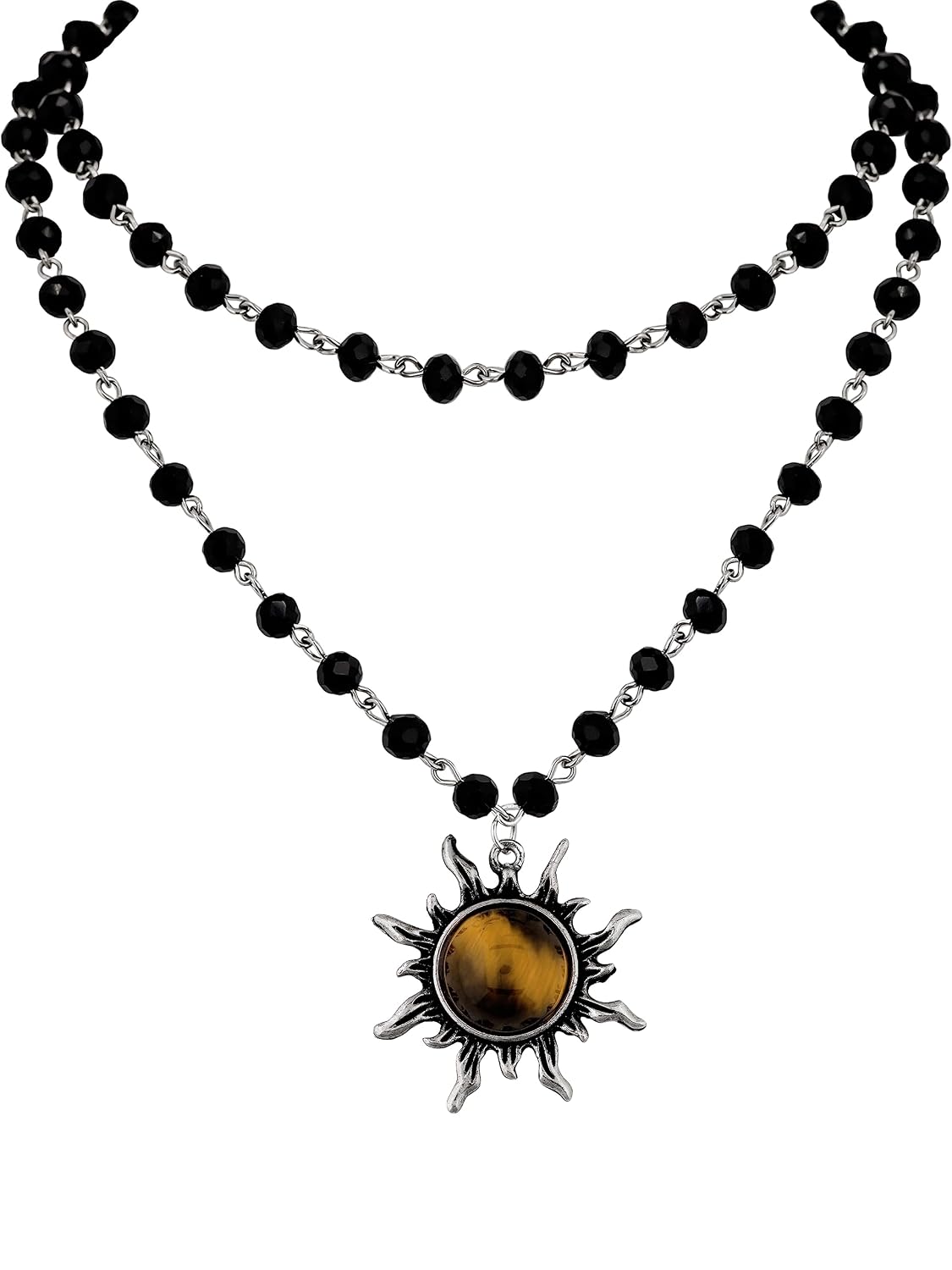Sacina Gothic Emo Grunge Sun Choker, Black Bead Choker Necklace, Black Jewelry, Gothic Goth Necklace, Halloween Christmas Jewelry Gift for Women, 18.7 inches, Zinc, No Gemstone