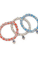 El Regalo 3 PCs Evil Eye Beads Unisex Bracelets Combo For Women Men Girls Boys - Hamsa Hand Fatima Beads Charms Elastic Bracelet Jewelry Combo (Option-2)