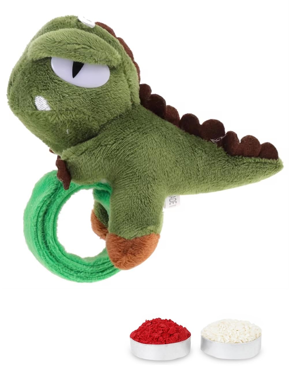 El Regalo Cute & Unique Plush Dinosaur Slap Band Rakhi for Kids/Brothers- Fluffy/Soft Dino Fun Rakhi for Bhai