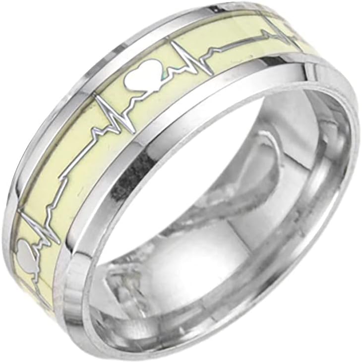 El Regalo Luminous Stainless Steel Ring- Heartbeat ECG Glow in The Dark Statement Ring for Men & Women- Band Ring Comfort-Fit for Men Women- Stacking Rings Bands, Finger Ring (19)