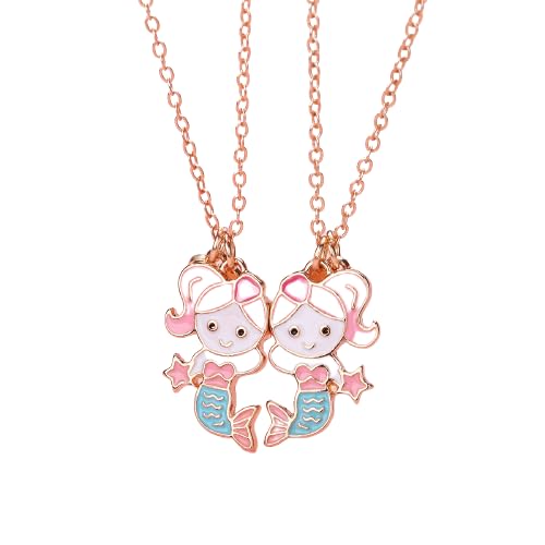El Regalo 2 PCs BFF Best Friend Forever Mermaid Princess Split Magnetic Matching Pendant Necklaces Set- Friendship Day Gift for Girls/Kids/Teens (Golden Mermaids)