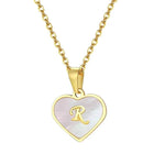 El Regalo Unisex-Adult Personalized Heart Name Initial Letters Pendant Necklaces - Stainless Steel Golden Heart Mother of Pearl Name Initials Letters Jewelry - Hypoallergenic Cursive Letters(A-Z)(R)