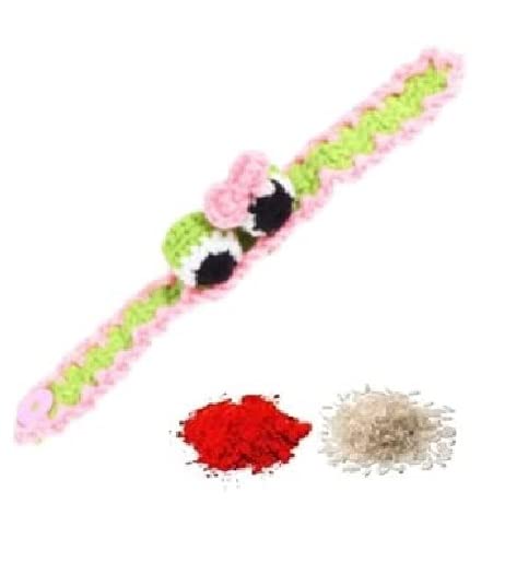 El Regalo 1PC Cute Hand Knitted Unisex Rakhis for Kids/Teens- Adjustable, Soft, Knitted Crochet Rakhis for Babies/Toddlers/Kids/Teens (Googly Eyes)