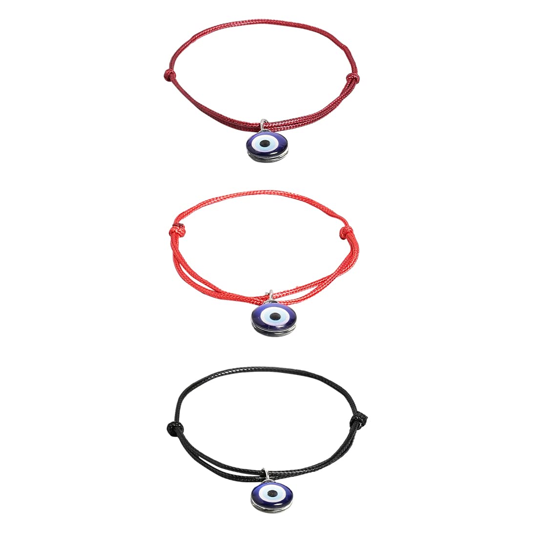 El Regalo 3 PCs Blue Evil Eye Handwoven Adjustable Unisex Bracelet Combo for Men/Women/Kids/Girls/Boys - Red, Black & Coffee Thread Evil Eye Bracelet Set