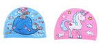 El Regalo 2 PCs Swim Cap Kids/Toddlers, Comfortable Breathable Polyester Fabric Swimming Caps Cute Cartoon Dolphin, Shark, Owl, Mermaid Fairy, Unicorn, Giraffe Swim Caps (Dolphin & Unicorn)
