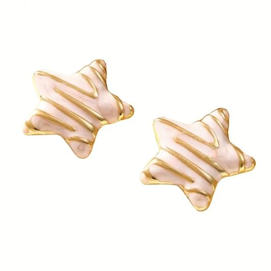 El Regalo Stainless Steel Star Stud Earrings for Girls & Women | Anti-Tarnish Gold Plated Cute Star Shape Enamel Contenporary Fashion Studs Earrings (Vanilla White)