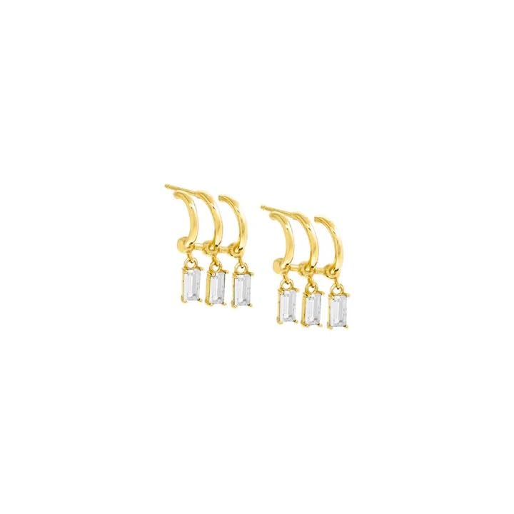 El Regalo Women's & Girl's Western Triple Ear Crawler Earrings- Triple Dangling Baguette Stone Earring- Exquisite Zircon Multilayer Earrings (Golden White)