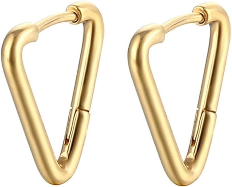 El Regalo Waterproof Men's Women's Punk Stainless Steel Triangle Shape Design Hoop Earrings - Geometry Triangle Huggie Hoop Earrings, Minimalist Punk Rock Style (Gold)