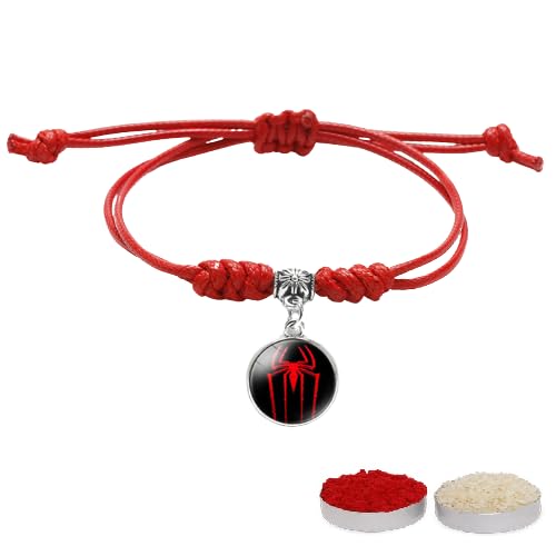 El Regalo 1PC Superhero Kids Rakhi- Fun Kids Bracelet Rakhi with Roli Chawal, Rakhi Message Card in Rakhi Gift Box for Little Bro/Sister/Niece or Nephew (Spiderman Red Rakhi)