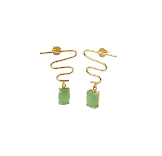 El Regalo Modern Zigzag Brass Statement Drop Earrings for Women & Girls - Contemporary Geometric Handmade Jewelry with Rectangle Stones Drops - Studs for For Western & Ethnic Wear (Jade Green)