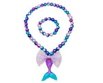El Regalo Girls Princess Necklace Bracelet with Colorful Mermaid Shiny Beads Bow Kids Stretchy Costume Jewelry Gift Party Favors Dress up Jewelry for Little Girl Toddler (Shiny Purple)