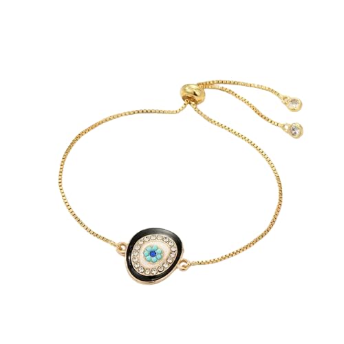 El Regalo 1PC Evil Eye Adjustable Bracelet for Girls & Women- Zircon Evil Eye Chain Bracelet- Valentines Day Gift for Her (Black Evil Eye)