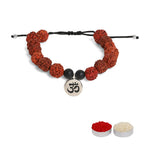 El Regalo 1PC Auspicious Natural Rudraksha & Lava Beads Rakhi for Brother- Designer Rudraksha Beads Rakhi with Roli Chawal, Rakhi Message Card in Rakhi Gift Box (Silver OM)