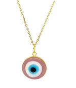 El Regalo Big Evil Eye Handmade Glass Lamp work Unisex Pendant Necklace for Men, Women, Girls & Boys | Evil Eye Pendant Necklace (Lavender Pink Golden)