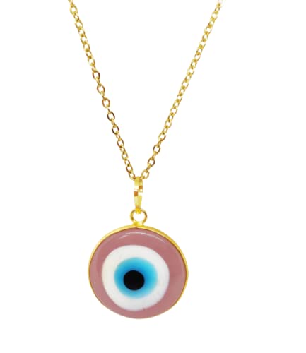 El Regalo Big Evil Eye Handmade Glass Lamp work Unisex Pendant Necklace for Men, Women, Girls & Boys | Evil Eye Pendant Necklace (Lavender Pink Golden)