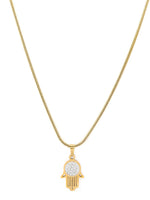 El Regalo Stainless Steel CZ Hamsa Hand Unisex Pendant Necklace for Men/Women- Gold Plated, Anti Tarnish Luxury Hamsa Hand Chain Necklace