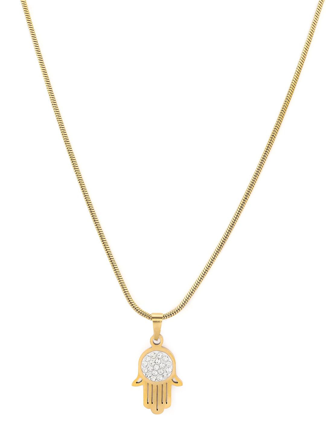 El Regalo Stainless Steel CZ Hamsa Hand Unisex Pendant Necklace for Men/Women- Gold Plated, Anti Tarnish Luxury Hamsa Hand Chain Necklace