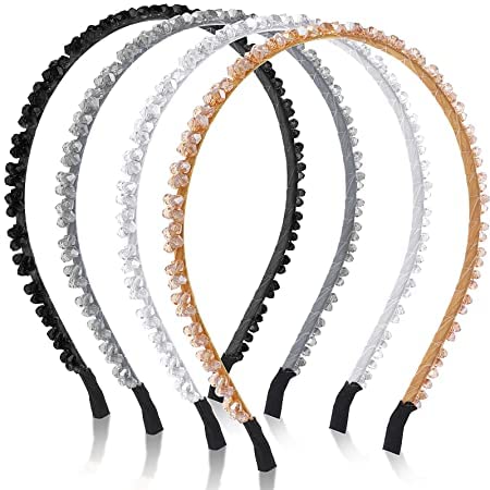 El Regalo 4 Pieces Crystal Rhinestone Headbands Shiny Non-Slip Beaded Hairband Hair Bands Hair Accessories Hair Decoration for Women Girls (Option-2)