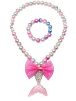 El Regalo Girls Princess Necklace Bracelet with Colorful Mermaid Shiny Beads Bow Kids Stretchy Costume Jewelry Gift Party Favors Dress up Jewelry for Little Girl Toddler (Silky Pink)