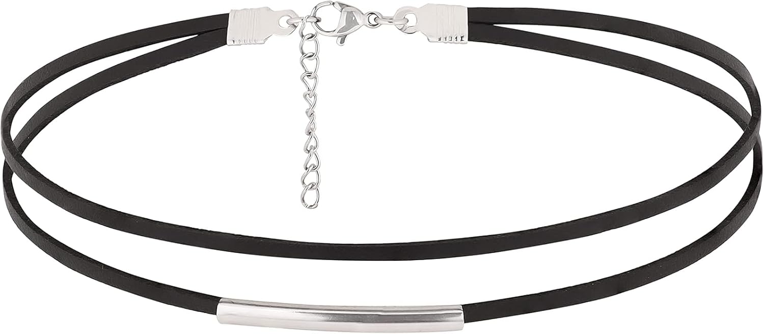El Regalo Minimalist Western Black Double Layer Bar Accent Choker Necklace for Girls & Women- Vintage, Gothic Collar Choker Necklace